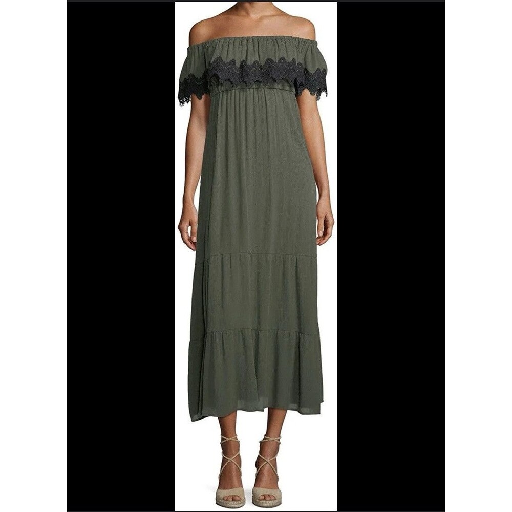 Romeo Juliet Couture  Olive Green Maxi Off The Shoulder Dress Size S